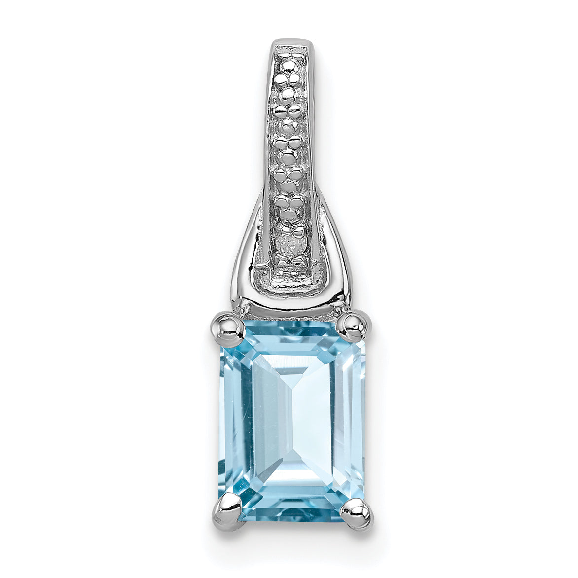 Sterling Silver Rhodium-plated Diamond & Light Blue Topaz Pendant