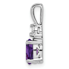 Sterling Silver Rhodium-plated Diamond and Amethyst Pendant