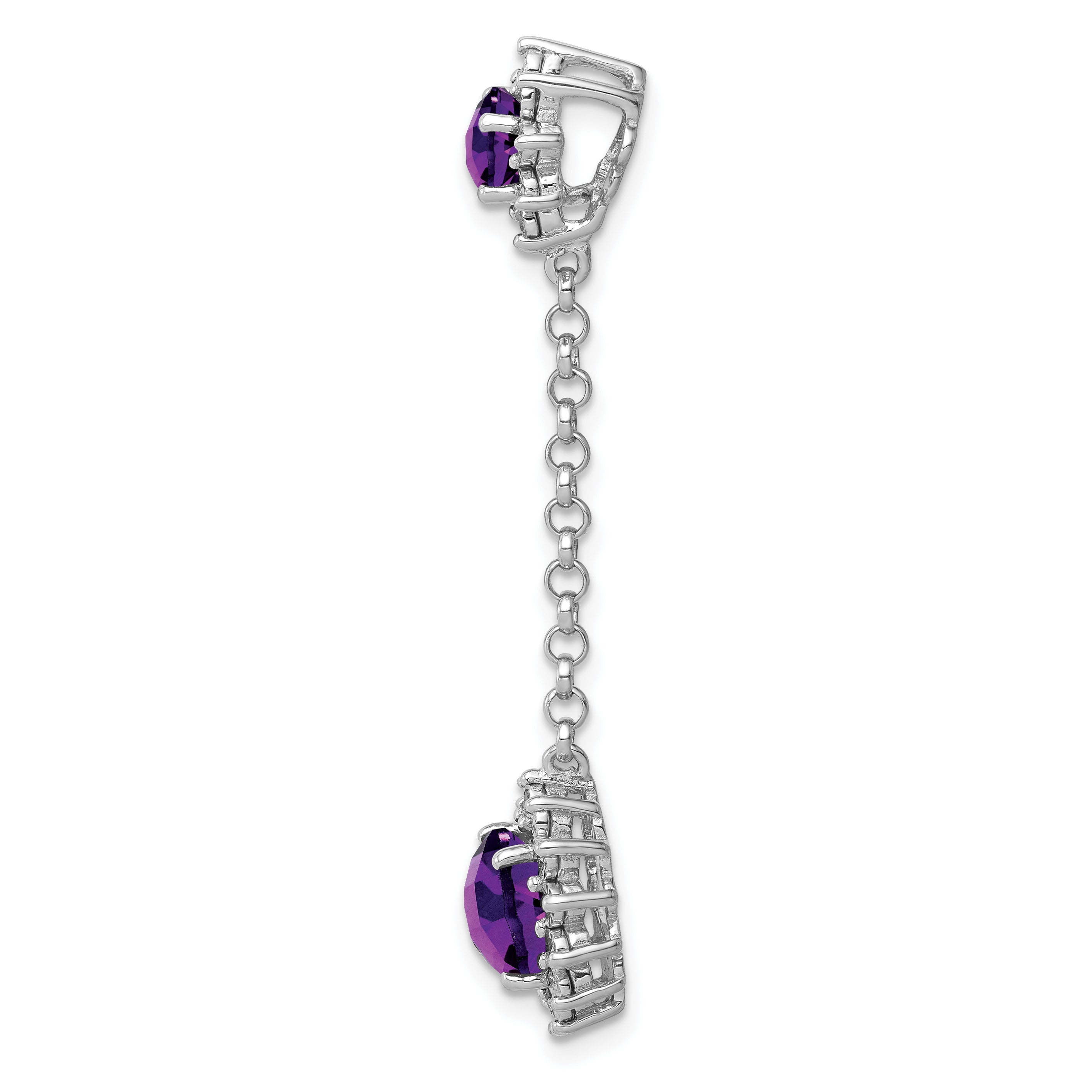 Sterling Silver Rhodium-plated Diamond and Amethyst Pendant