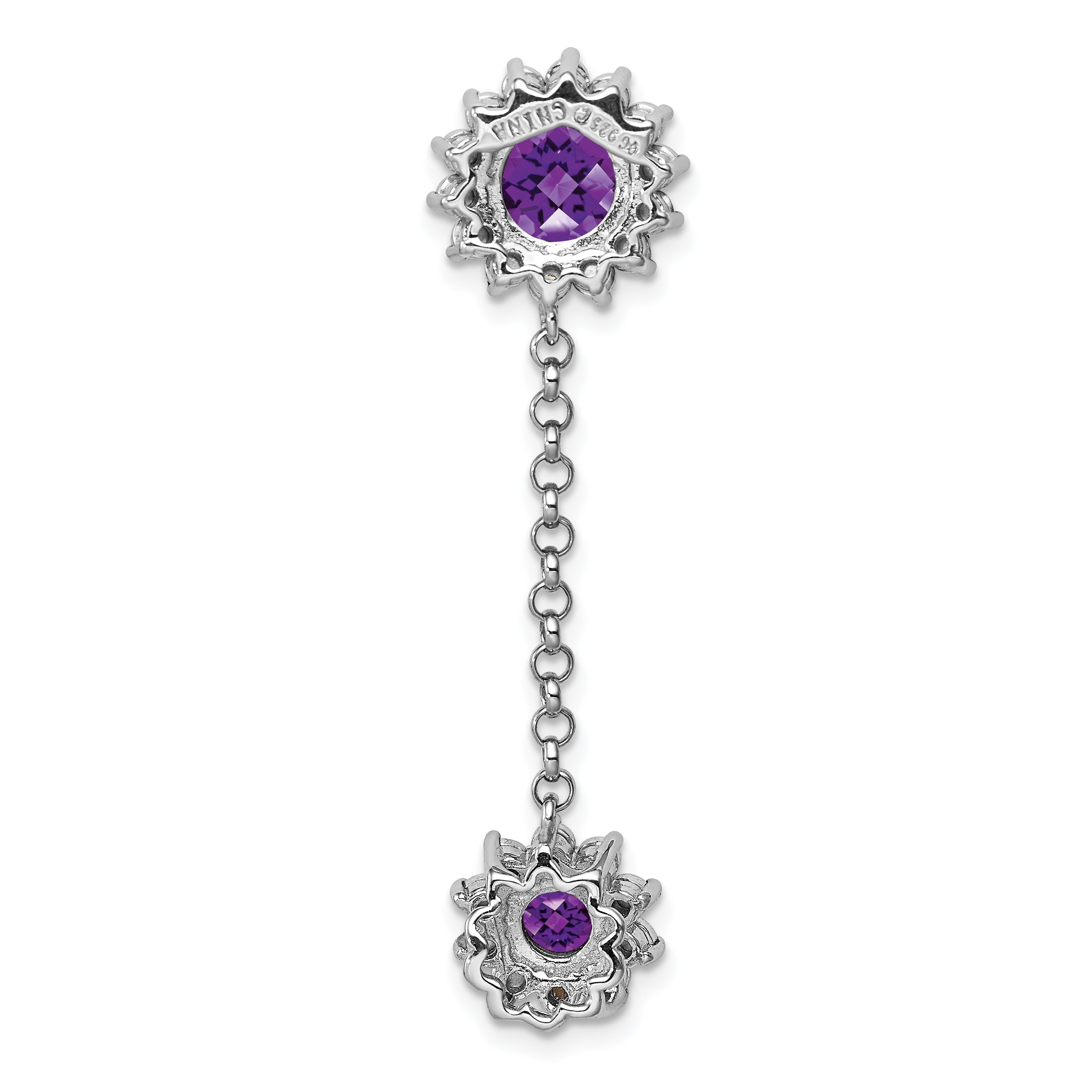 Sterling Silver Rhodium-plated Diamond and Amethyst Pendant