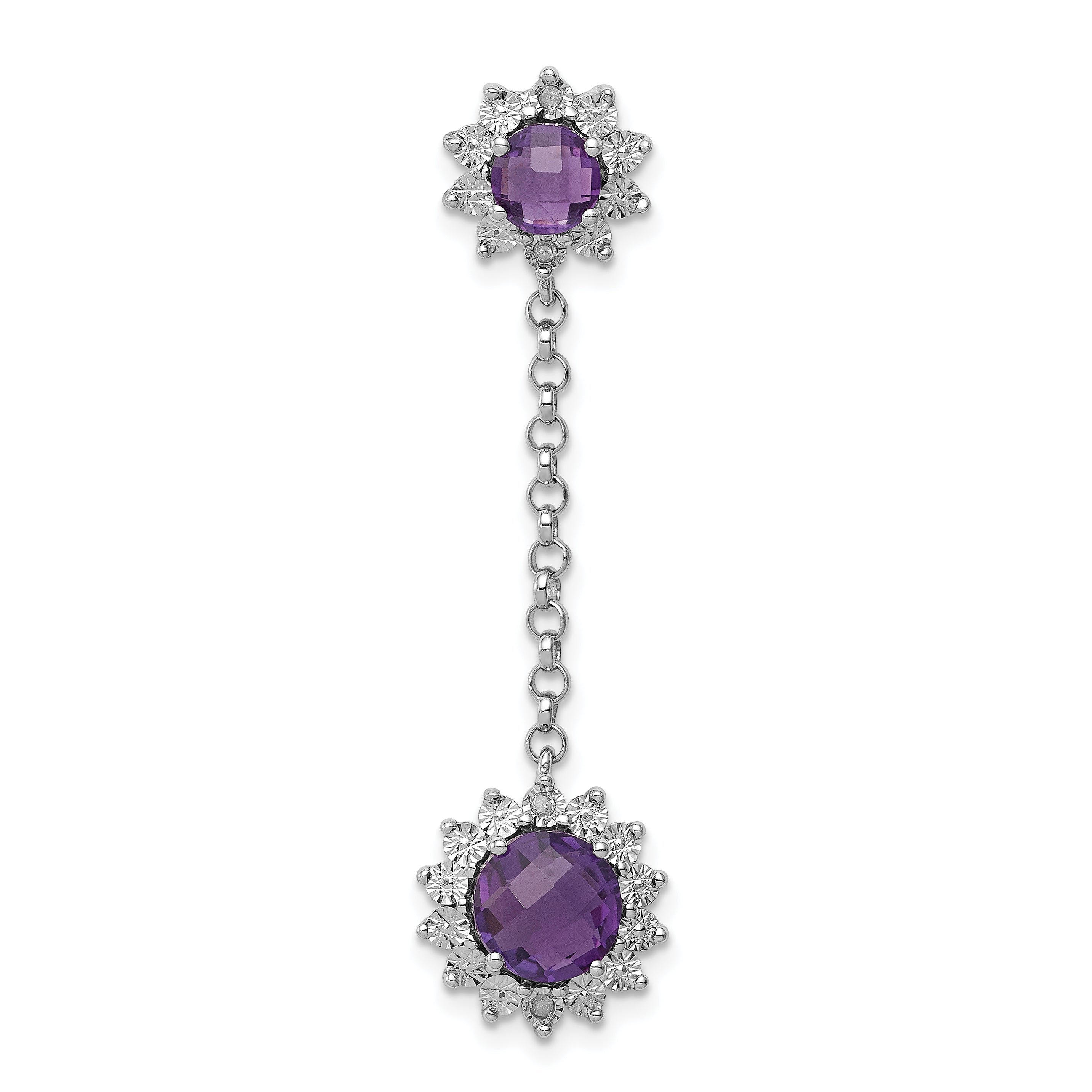 Sterling Silver Rhodium-plated Diamond and Amethyst Pendant