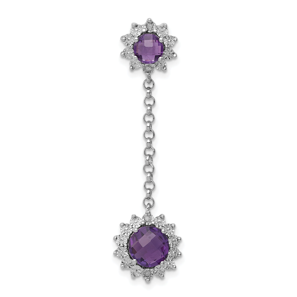 Sterling Silver Rhodium-plated Diamond and Amethyst Pendant