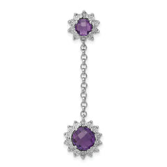 Sterling Silver Rhodium-plated Diamond and Amethyst Pendant