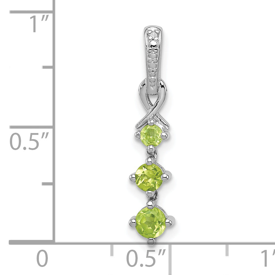 Sterling Silver Rhodium-plated Peridot and Diamond Pendant