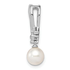 Sterling Silver Rhodium-plated FW Cultured Pearl Diamond Chain Slide