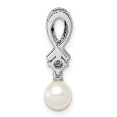 Sterling Silver Rhodium-plated FW Cultured Pearl Diamond Chain Slide