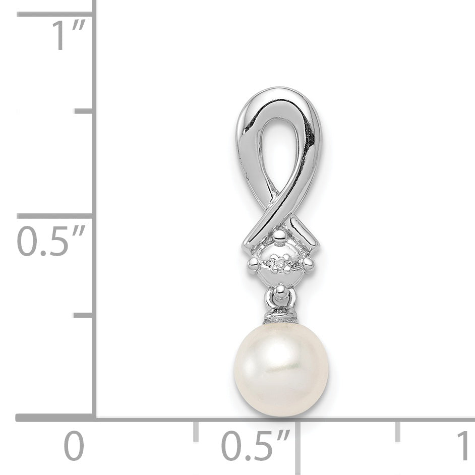 Sterling Silver Rhodium-plated FW Cultured Pearl Diamond Chain Slide