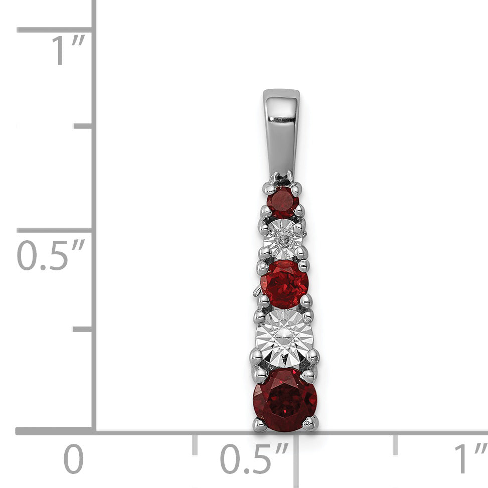 Sterling Silver Rhodium-plated Garnet & Diamond Pendant