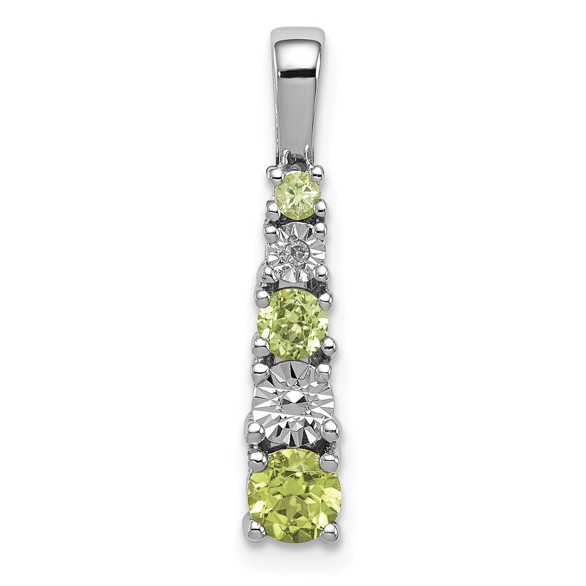 Sterling Silver Rhodium-plated Peridot and Diamond Pendant