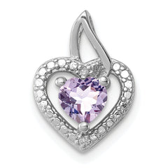 Sterling Silver Rhodium-plated Pink Quartz and Diamond Pendant