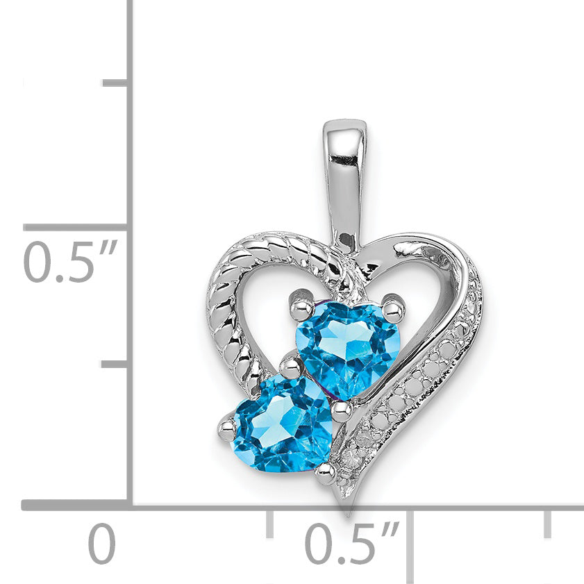 Sterling Silver Rhodium-plated Blue Topaz Diamond Pendant