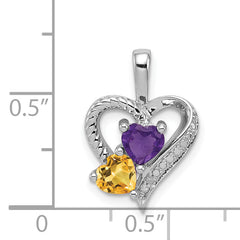 Sterling Silver Rhodium-plated Amethyst Citrine and Diamond Pendant