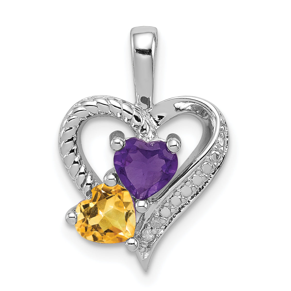 Sterling Silver Rhodium-plated Amethyst Citrine and Diamond Pendant