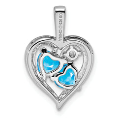 Sterling Silver Rhodium-plated Blue Topaz Diamond Pendant