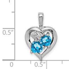 Sterling Silver Rhodium-plated Blue Topaz Diamond Pendant