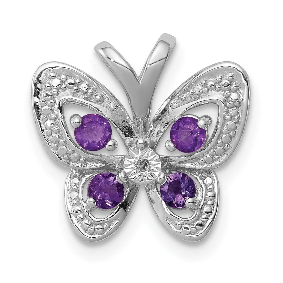 Sterling Silver Rhodium-plated Amethyst & Diamond Pendant