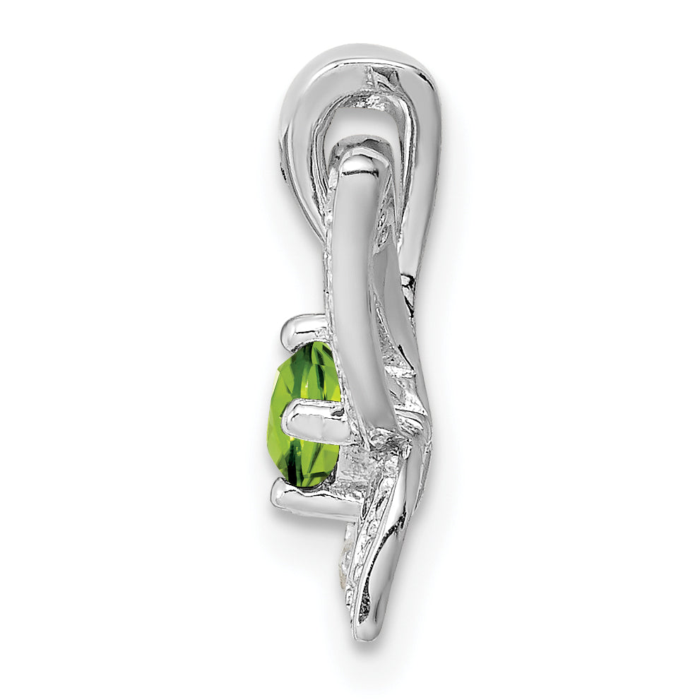 Sterling Silver Rhodium-plated Peridot and Diamond Pendant