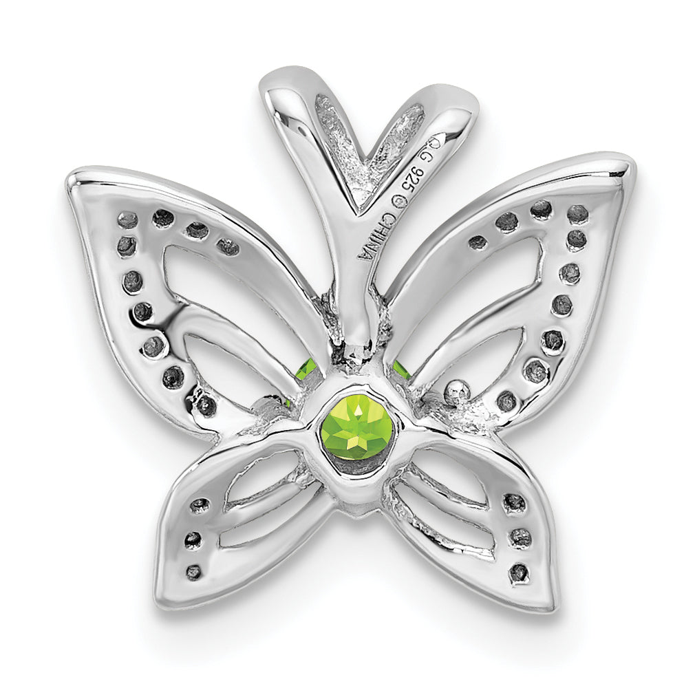 Sterling Silver Rhodium-plated Peridot and Diamond Pendant