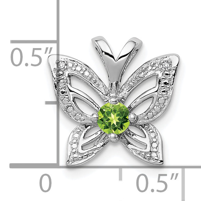 Sterling Silver Rhodium-plated Peridot and Diamond Pendant