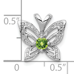 Sterling Silver Rhodium-plated Peridot and Diamond Pendant