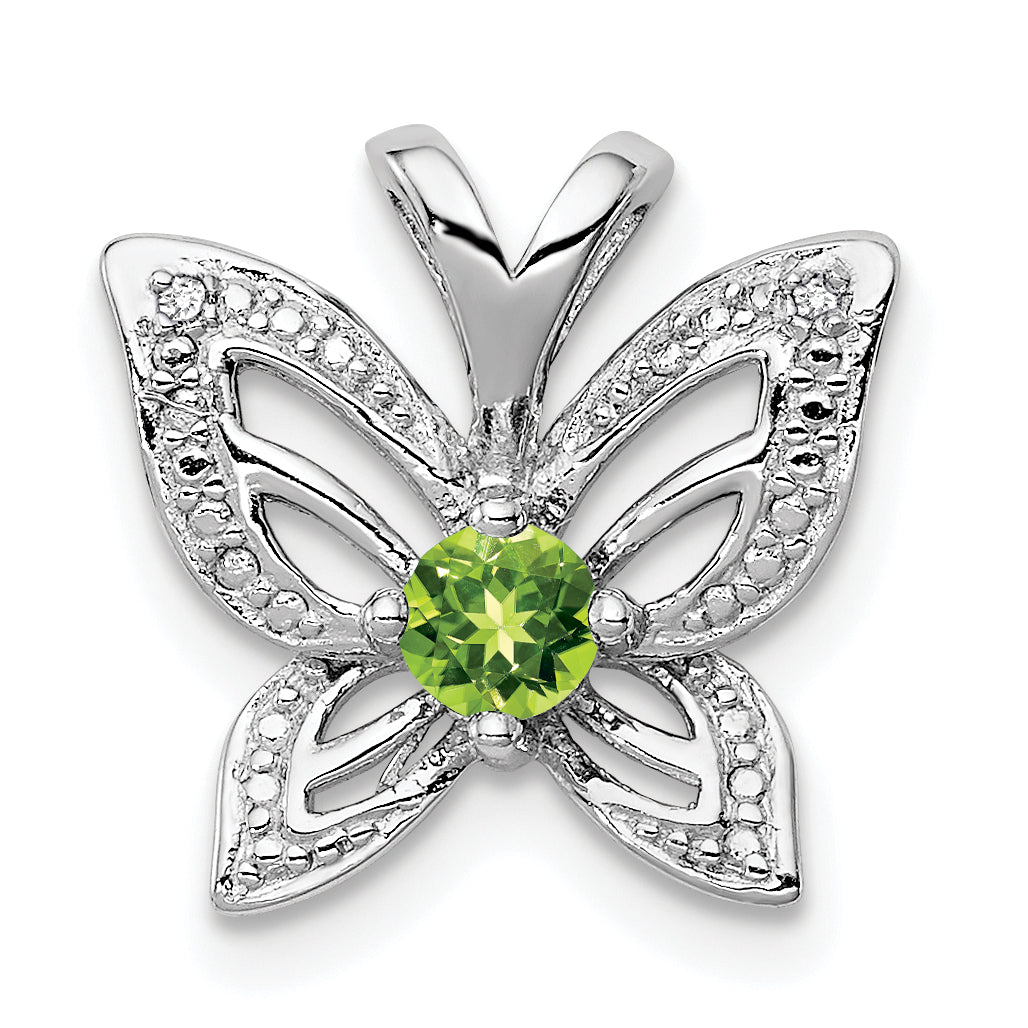 Sterling Silver Rhodium-plated Peridot and Diamond Pendant