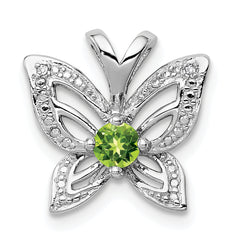 Sterling Silver Rhodium-plated Peridot and Diamond Pendant