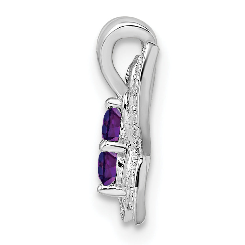 Sterling Silver Rhodium-plated Amethyst & Diamond Pendant