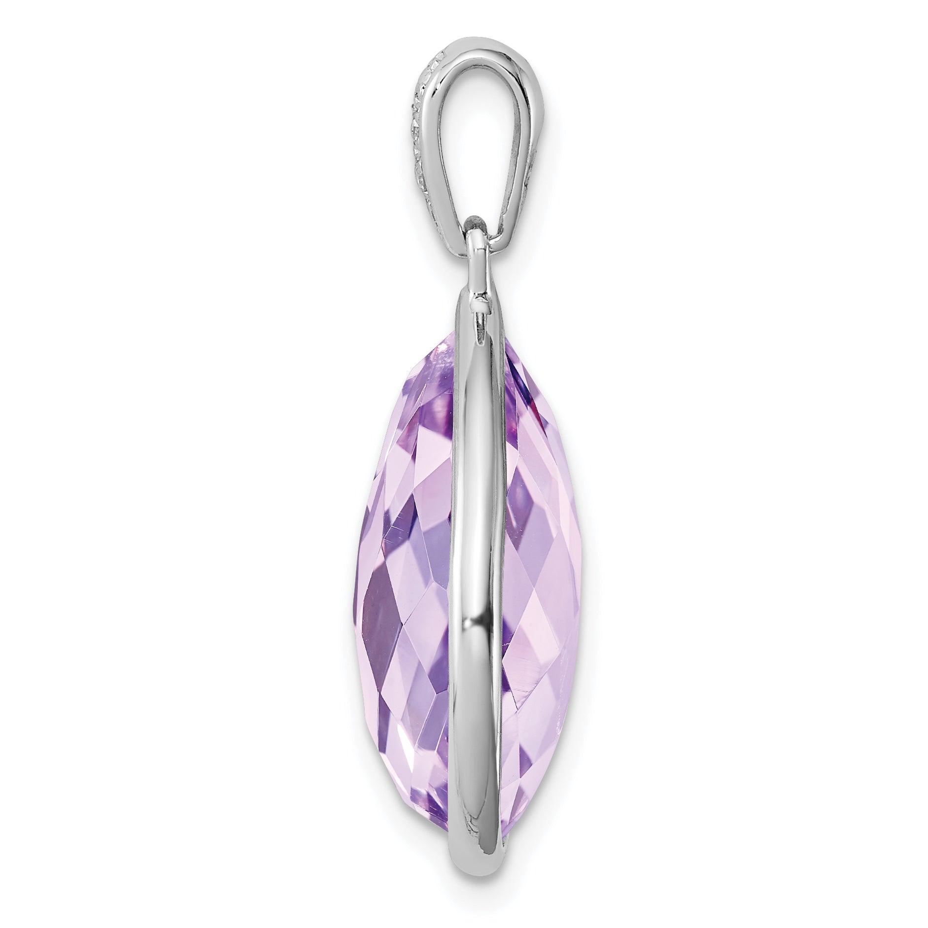 Sterling Silver Rhodium Plated Diamond and Rose de France Pendant