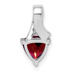 Sterling Silver Rhodium Plated Diamond and Garnet Trillion Pendant