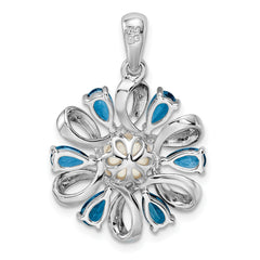 Sterling Silver Rhodium Plated Dia. and London BT Flower Pendant