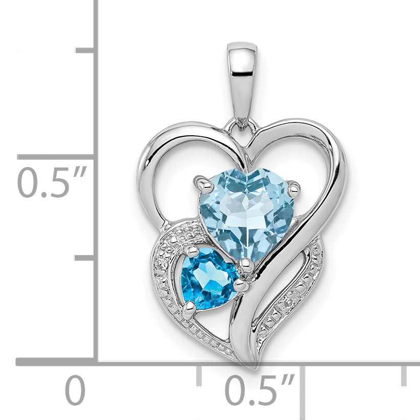 Sterling Silver Rhodium Plated Diamond & Sky Blue Topaz Pendant