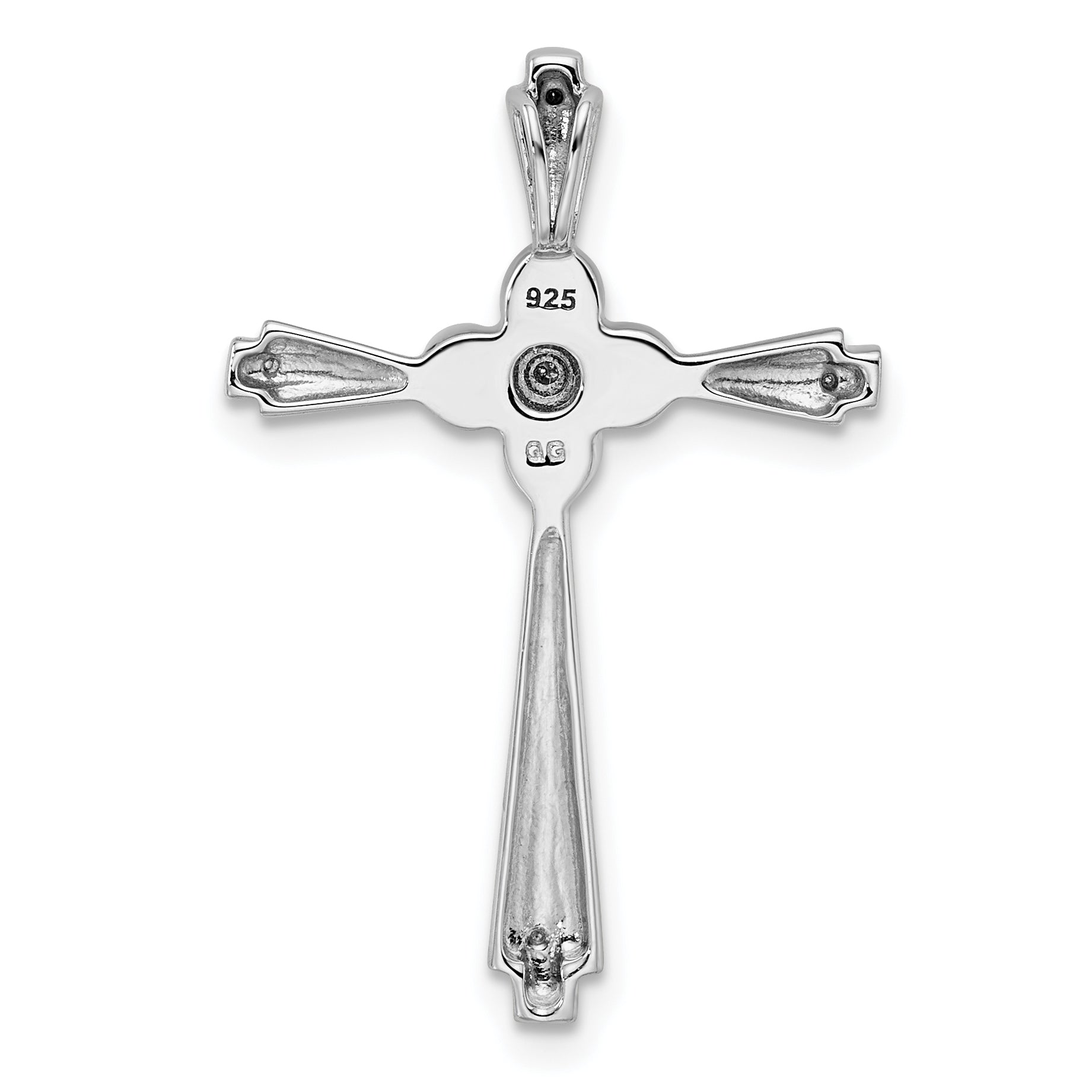 Sterling Silver Rhod Plated Diamond FW Cultured Pearl Cross Pendant