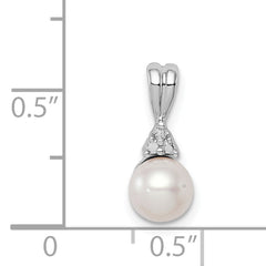 Sterling Silver Rhod Plated Diamond and FW Cultured Pearl Pendant