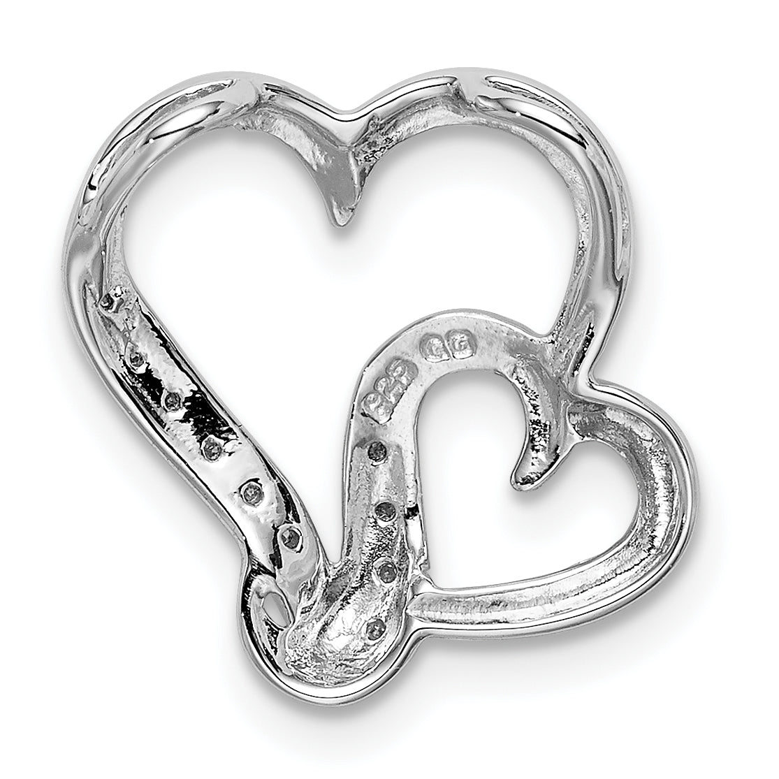 Sterling Silver Rhodium Plated Diamond Double Heart Pendant