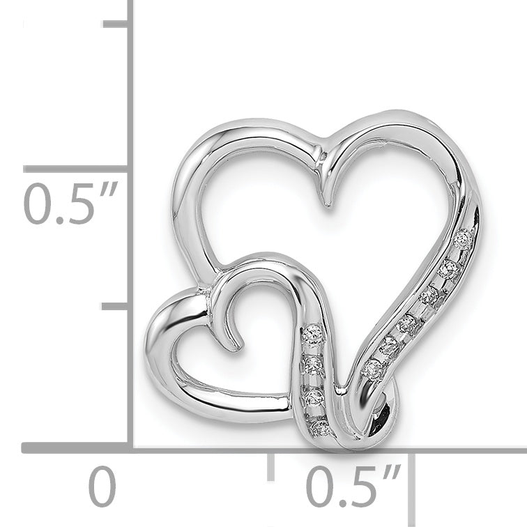 Sterling Silver Rhodium Plated Diamond Double Heart Pendant