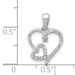 Sterling Silver Rhodium 0.12ct Diam. Double Heart Pendant