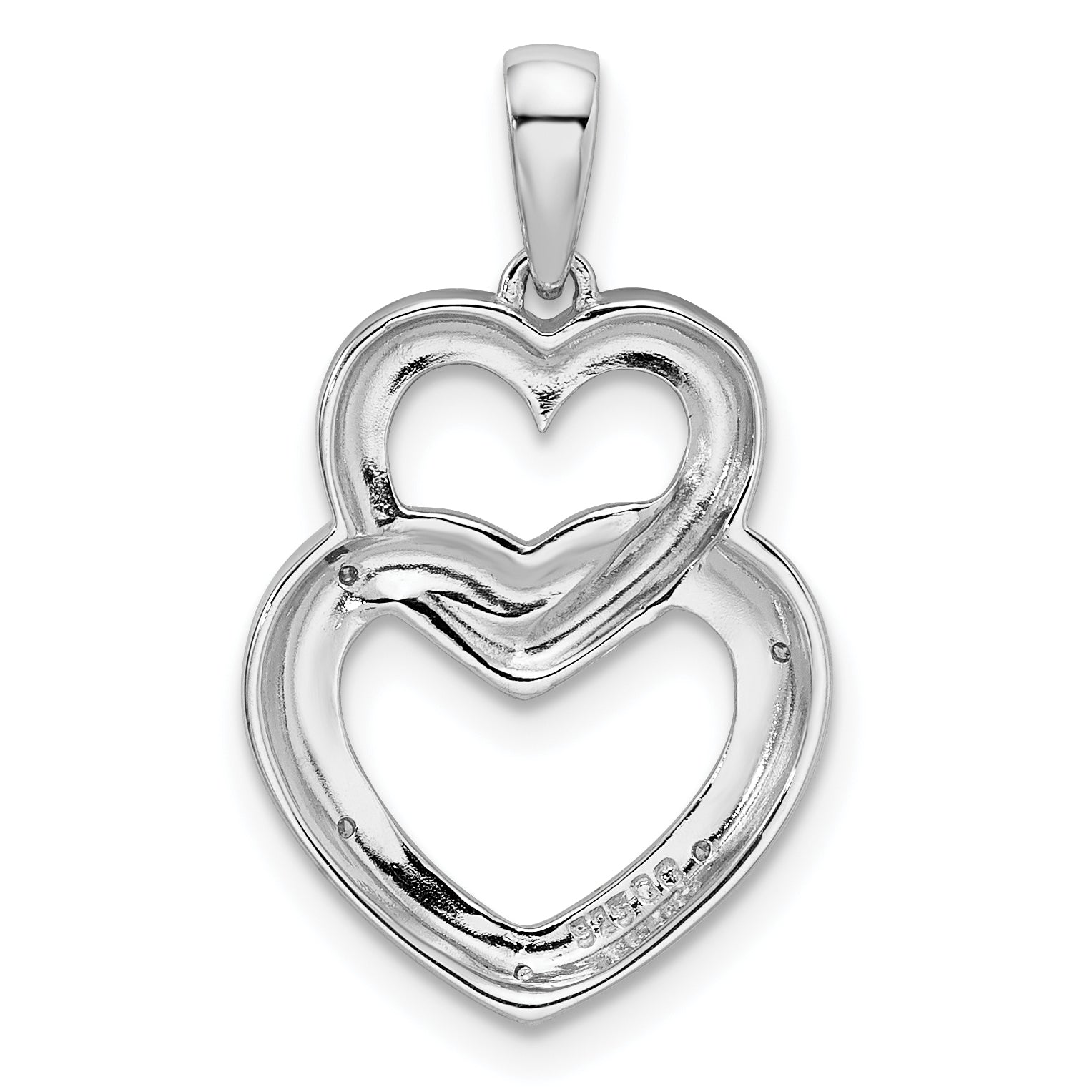 Sterling Silver Rhodium Plated Diamond Double Heart Pendant