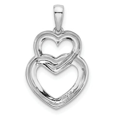 Sterling Silver Rhodium Plated Diamond Double Heart Pendant