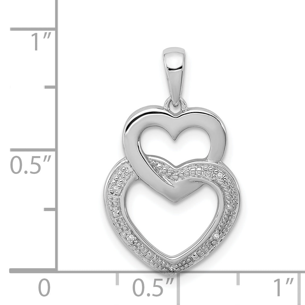 Sterling Silver Rhodium Plated Diamond Double Heart Pendant