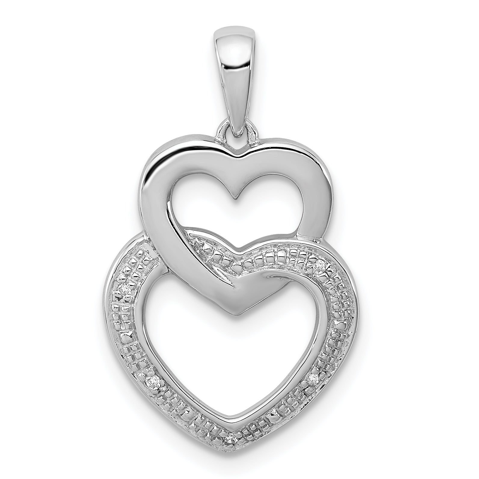 Sterling Silver Rhodium Plated Diamond Double Heart Pendant