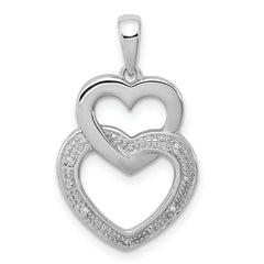 Sterling Silver Rhodium Plated Diamond Double Heart Pendant