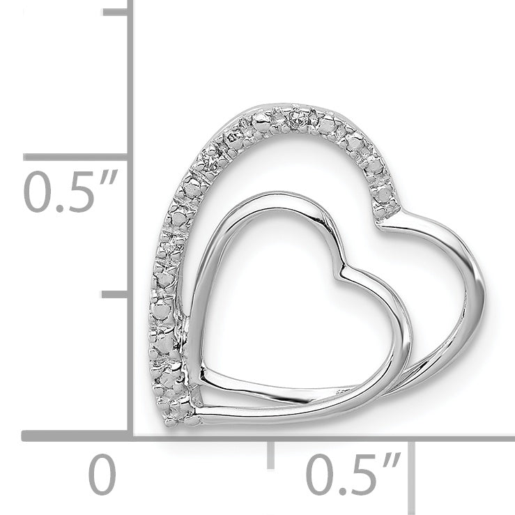 Sterling Silver Rhodium Plated Diamond Double Heart Pendant