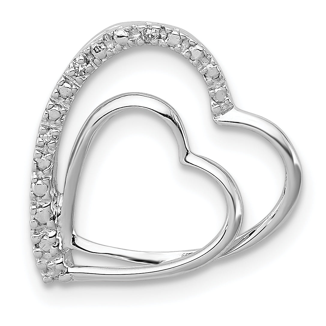 Sterling Silver Rhodium Plated Diamond Double Heart Pendant