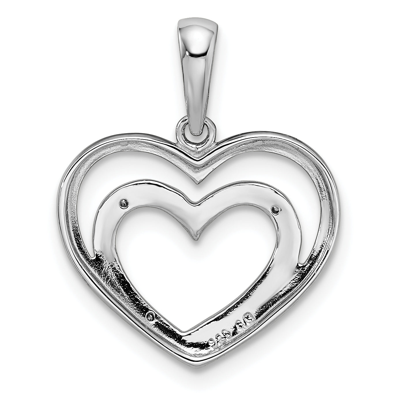 Sterling Silver Rhodium Plated Diamond Double Heart Pendant