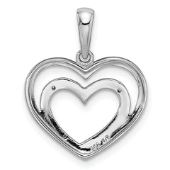 Sterling Silver Rhodium Plated Diamond Double Heart Pendant