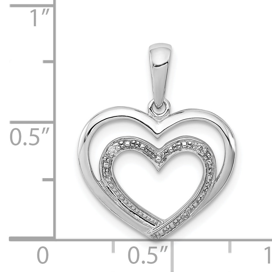 Sterling Silver Rhodium Plated Diamond Double Heart Pendant