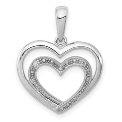 Sterling Silver Rhodium Plated Diamond Double Heart Pendant