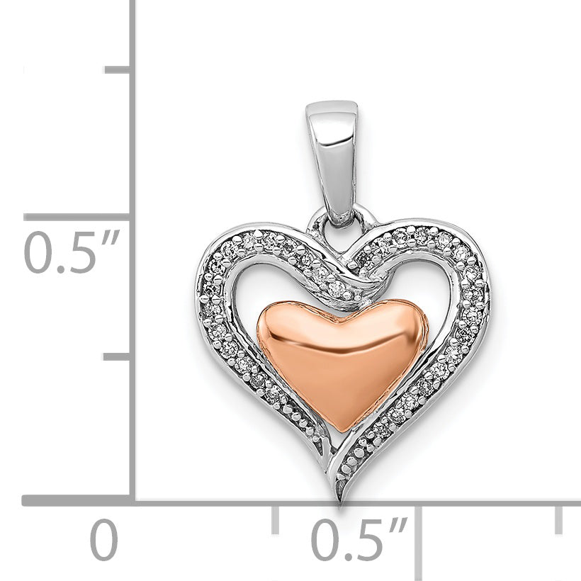 Sterling Silver Rhodium & 14K Rose Gold Heart Pendant