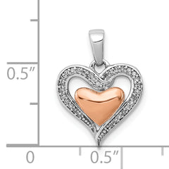 Sterling Silver Rhodium & 14K Rose Gold Heart Pendant