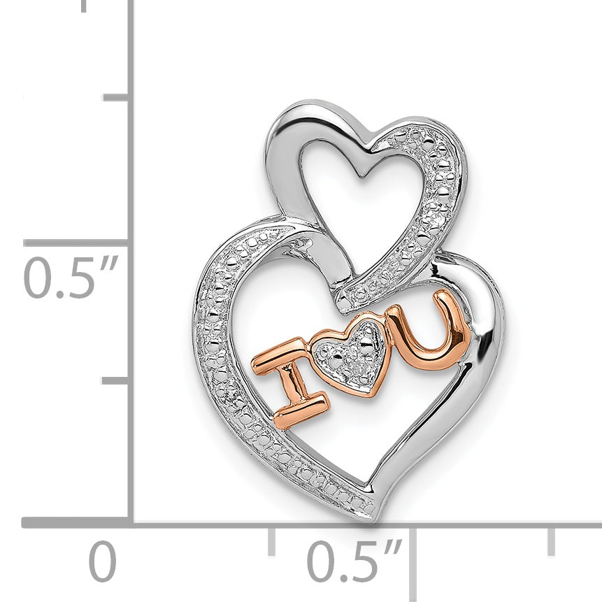 Sterling Silver Rhodium Diam.s Rose Gold Plated I HEART U Pendant